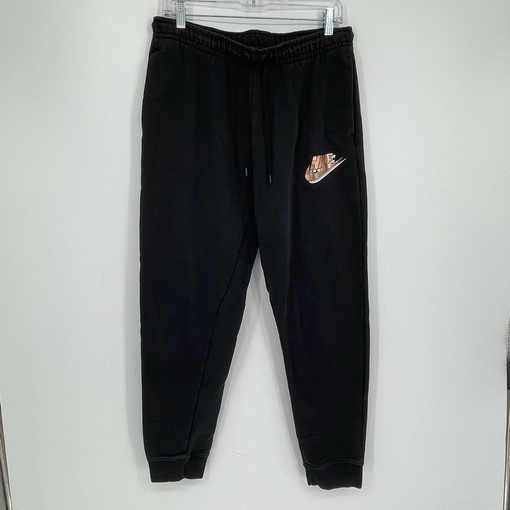 Nike Men's Black Rose Gold‎ Logo Fleece Elastic Waist Jogger Sweatpants Size L